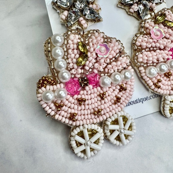 Whimsical Pink and White Carriage Earrings - Picture 3 of 4